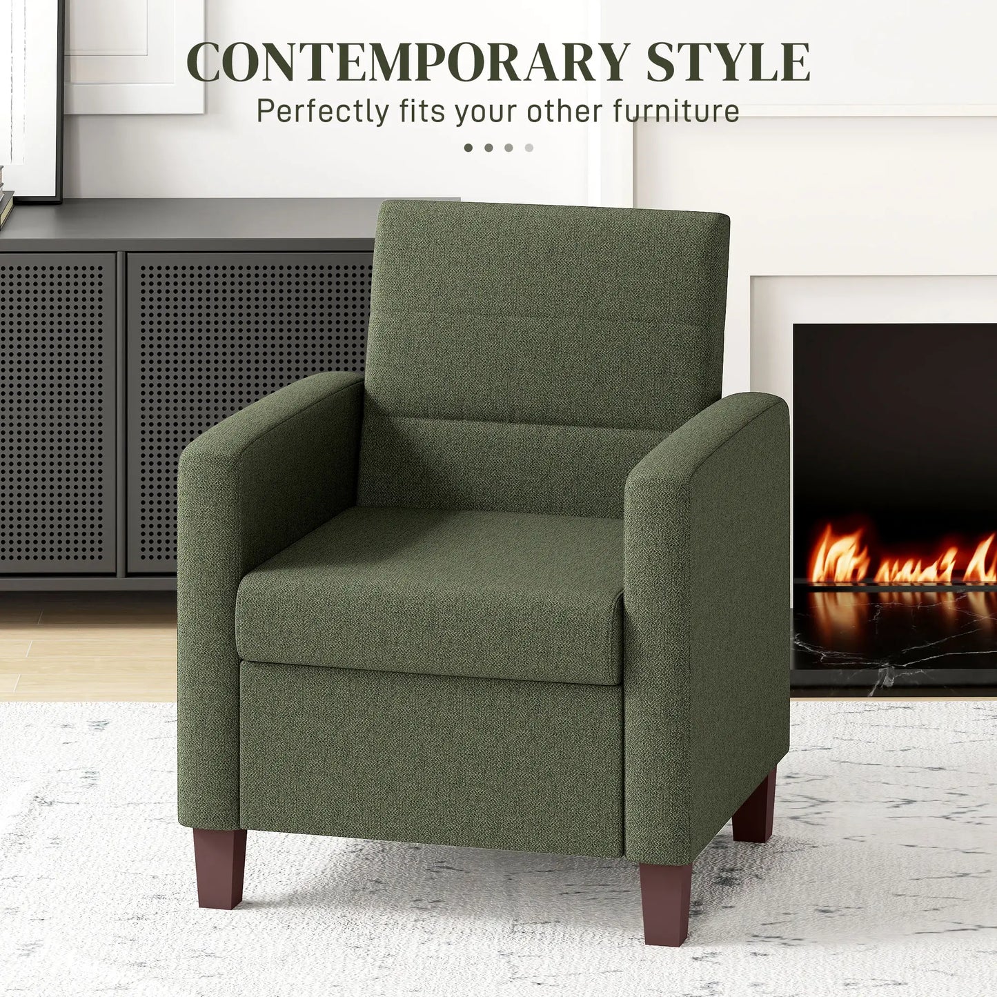 Modern Fabric Accent Chair, Seat Cushion, Non-Slip Pads, Dark Green Accent Chairs at Gallery Canada