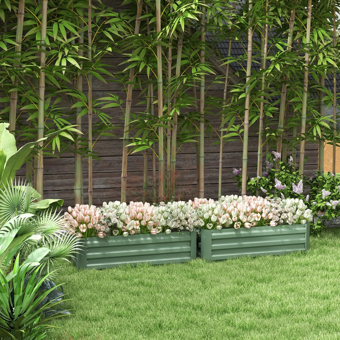 Steel Raised Garden Bed Set, 39"x20"x12", Green