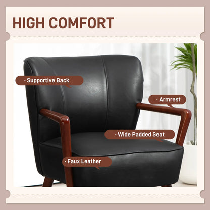 Accent Chair, Modern Armchair, Faux Leather Upholstered with Wood Legs, Black Accent Chairs at Gallery Canada