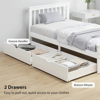 Pine Twin Bed Frame, Wood Storage Drawers, White Bed Frames at Gallery Canada