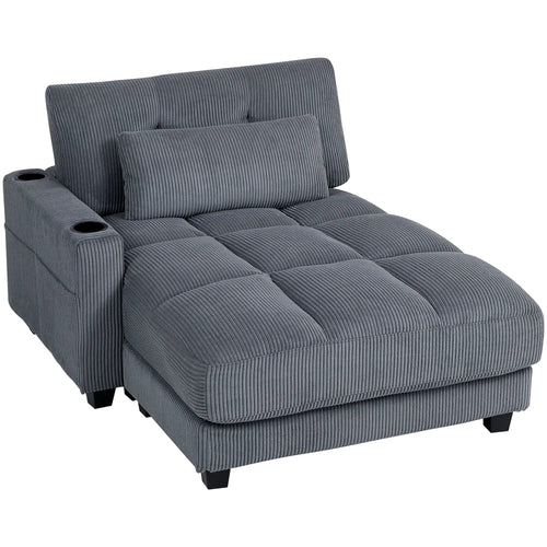 58 Inch Chaise Lounge, Oversized Corduroy Sofa Bed, Dark Grey