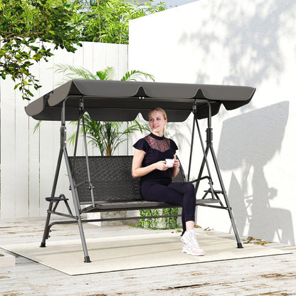 3-Seat Patio Swing Chair, Outdoor Canopy Swing Glider, Adjustable Shade, Grey Patio Swings with Stand at Gallery Canada