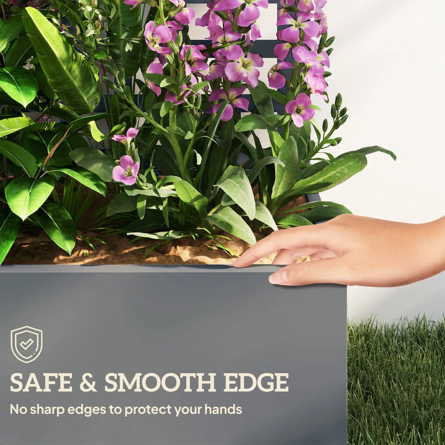 Galvanized Raised Garden Bed Planter Box With Trellis, 43"x16"x70", Grey Wood Effect, Grey