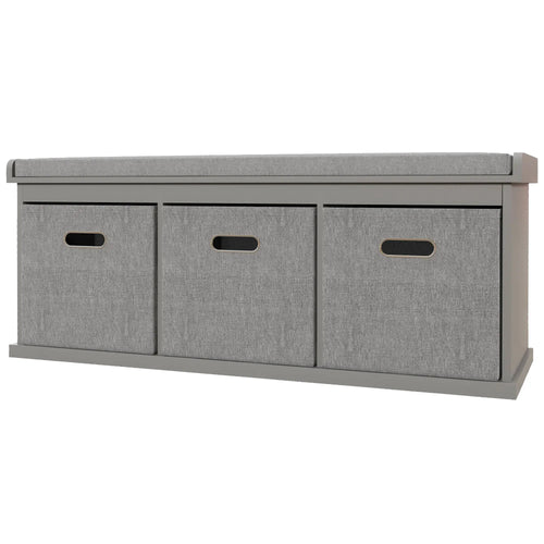 Shoe Storage Bench with Seat, 3 Fabric Drawers, Grey