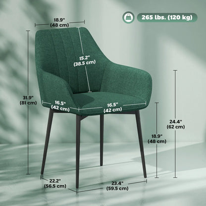 Upholstered Dining Chairs Set of 2, Linen Fabric, Metal Legs, Dark Green Dining Chairs at Gallery Canada