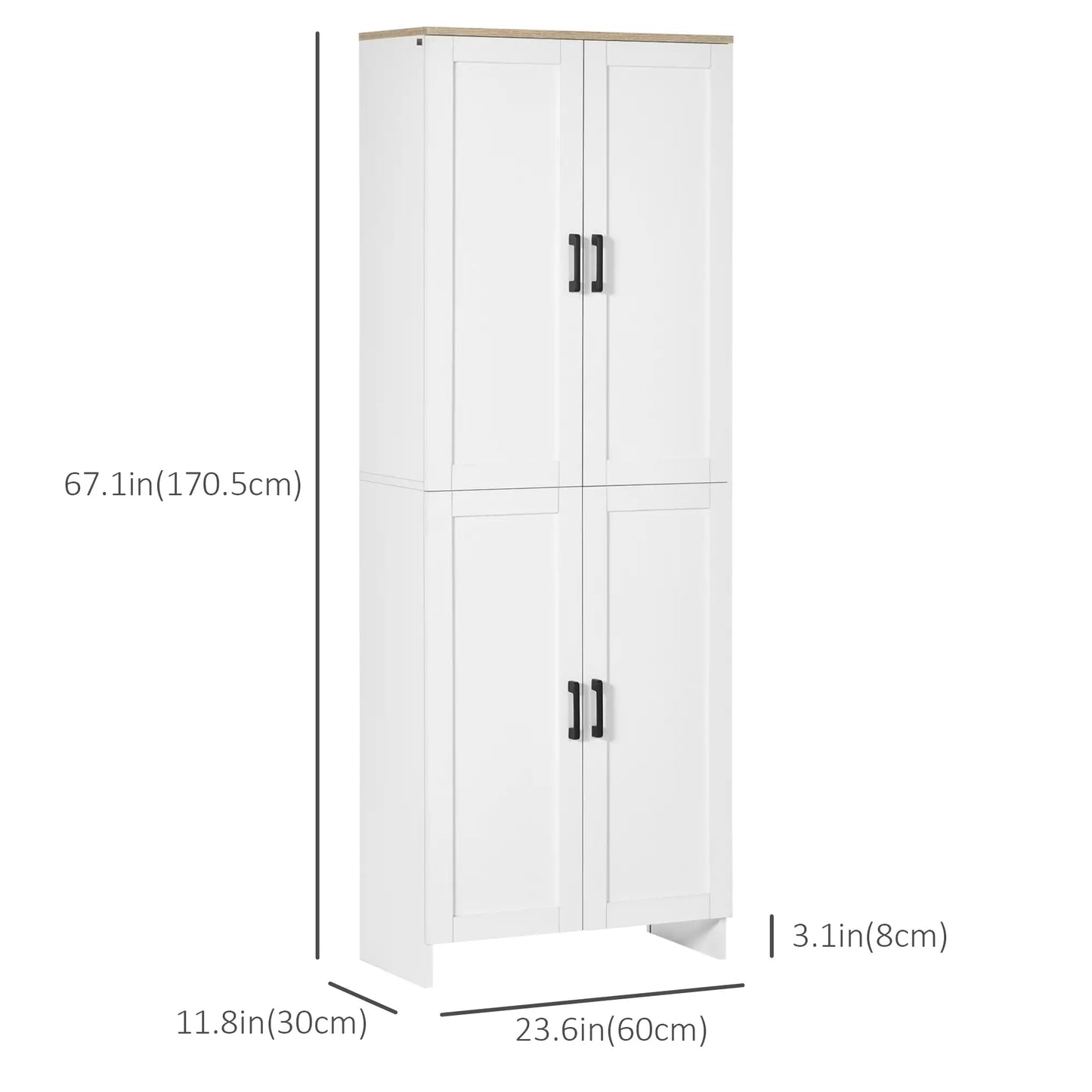 67" 4-Door Kitchen Pantry Cabinet, Freestanding, Adjustable Shelves, White Kitchen Pantry Cabinets at Gallery Canada