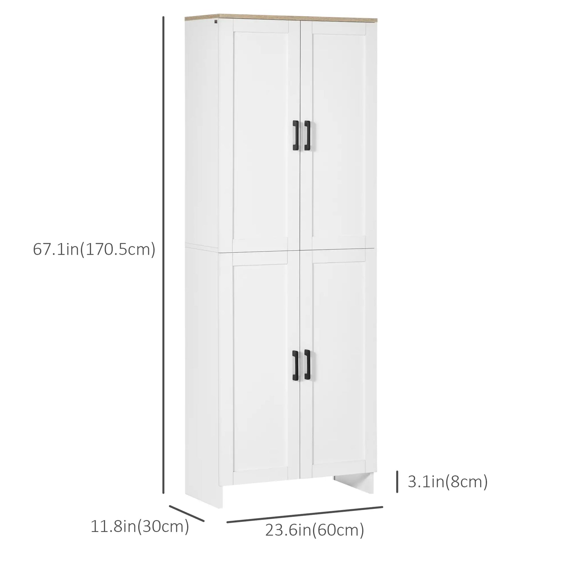 67" 4-Door Kitchen Pantry Cabinet, Freestanding, Adjustable Shelves, White Kitchen Pantry Cabinets at Gallery Canada
