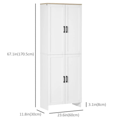 67" 4-Door Kitchen Pantry Cabinet, Freestanding, Adjustable Shelves, White Kitchen Pantry Cabinets at Gallery Canada