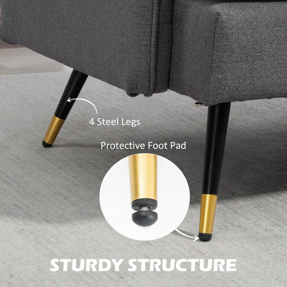 Modern 55" Loveseat, Fabric Sofa, Button Tufted Back, Steel Legs, Dark Grey 2-Seater Sofas at Gallery Canada