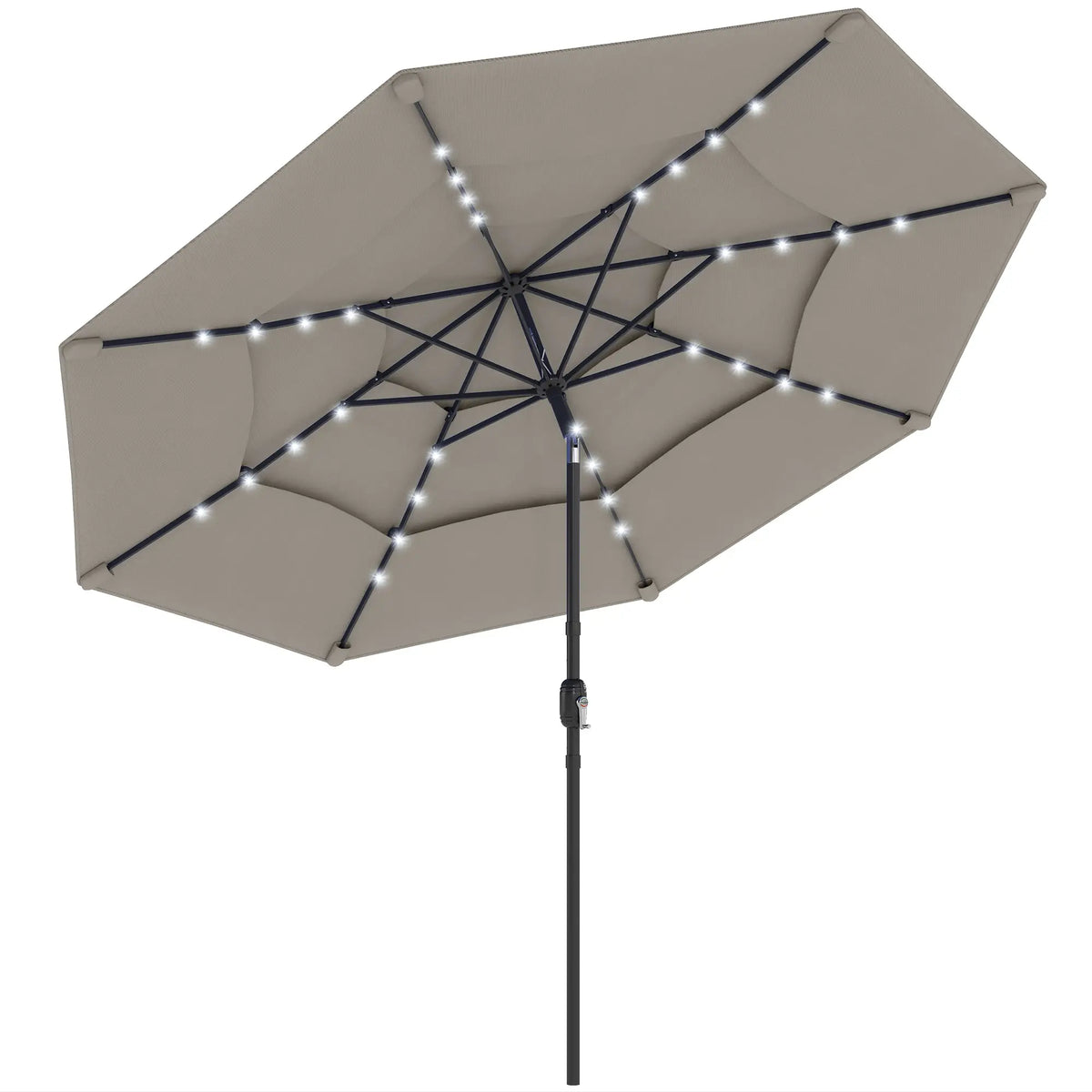 9.3 ft Outdoor Patio Umbrella, Solar LED Lights, Cover, Grey Sun Umbrellas Grey at Gallery Canada