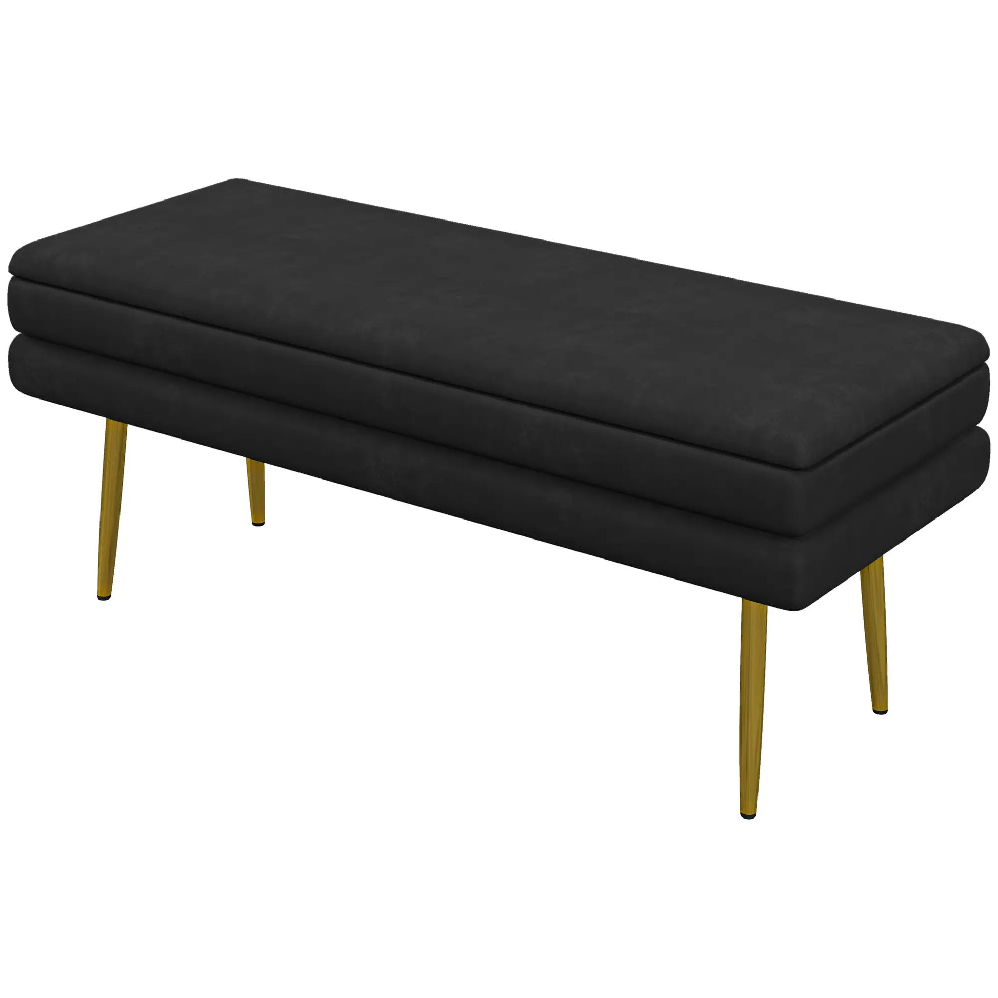 Velvet Upholstered Bench, Thick Padded Seat, Steel Legs, Black Storage Ottomans & Benches Black at Gallery Canada