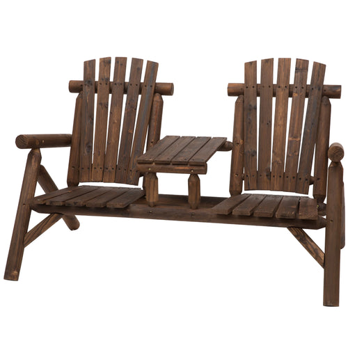 Wood Adirondack Patio Chair Bench, Center Coffee Table, Carbonized