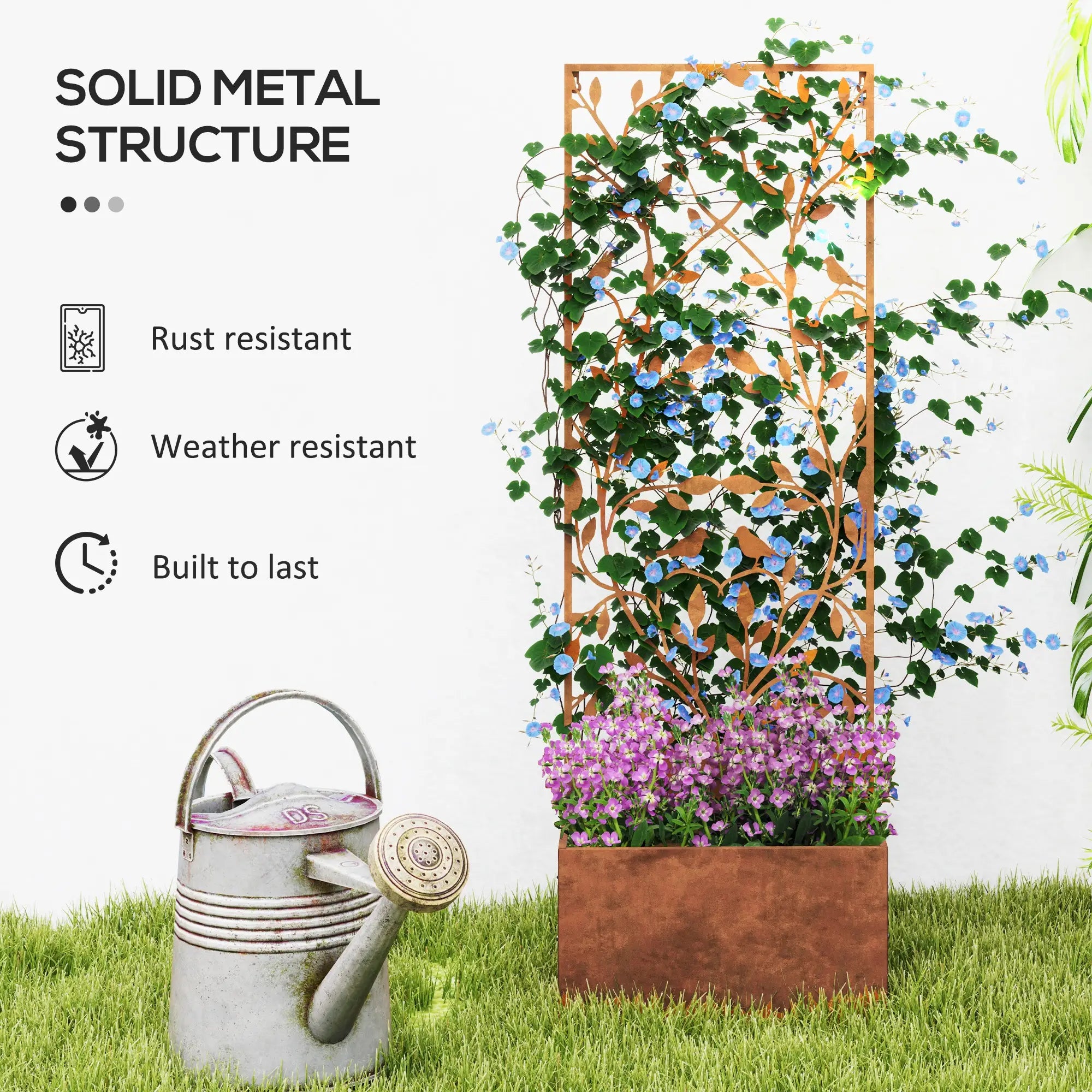 Raised Garden Bed with Privacy Screen, Metal Planter Box, Trellis, Brown Raised Garden Beds at Gallery Canada