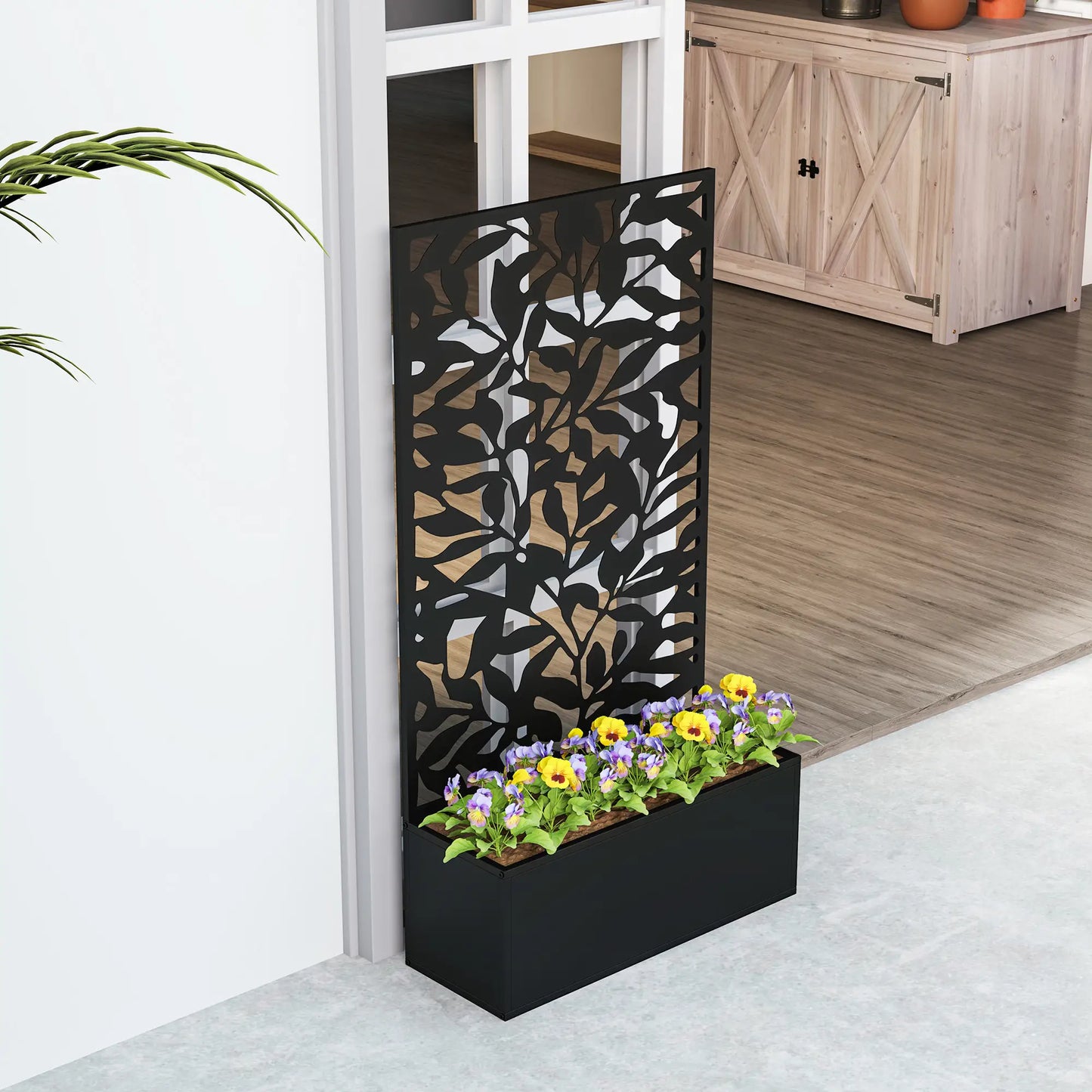 Raised Garden Bed With Trellis, 24" x 9.1" x 44.5", Black Galvanized Planter Boxes at Gallery Canada