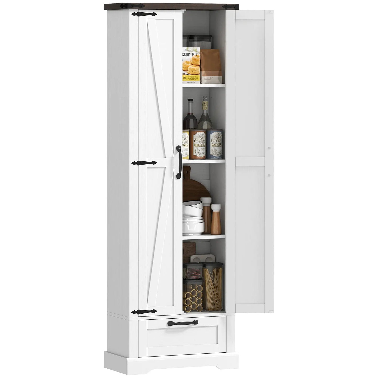 71" Pantry Cabinet, Adjustable Shelves, 2 Doors, Drawer, White Kitchen Pantry Cabinets at Gallery Canada