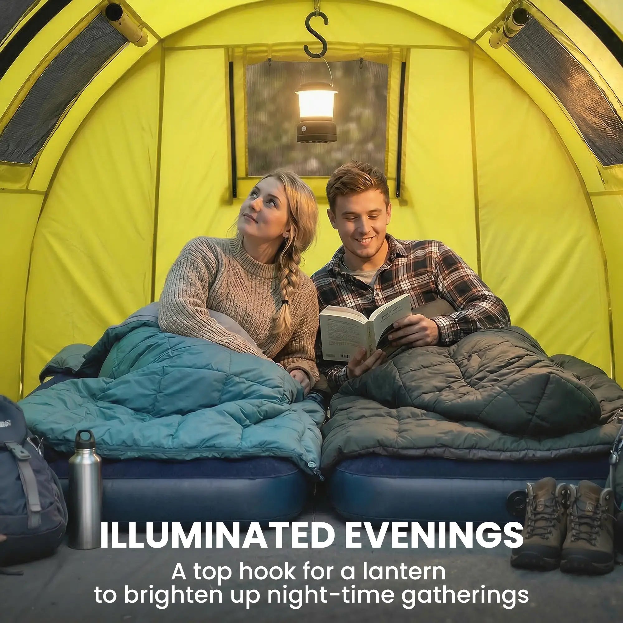 3-4 Person Camping Tent with 2 Rooms, 3000mm Waterproof Portable Family Tent with Carry Bag, Yellow Camping Tents at Gallery Canada