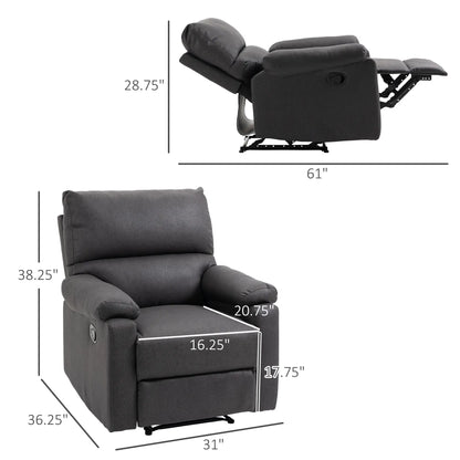 Manual Recliner Chair with Footrest, Padded Seat, Dark Grey Single Sofas at Gallery Canada