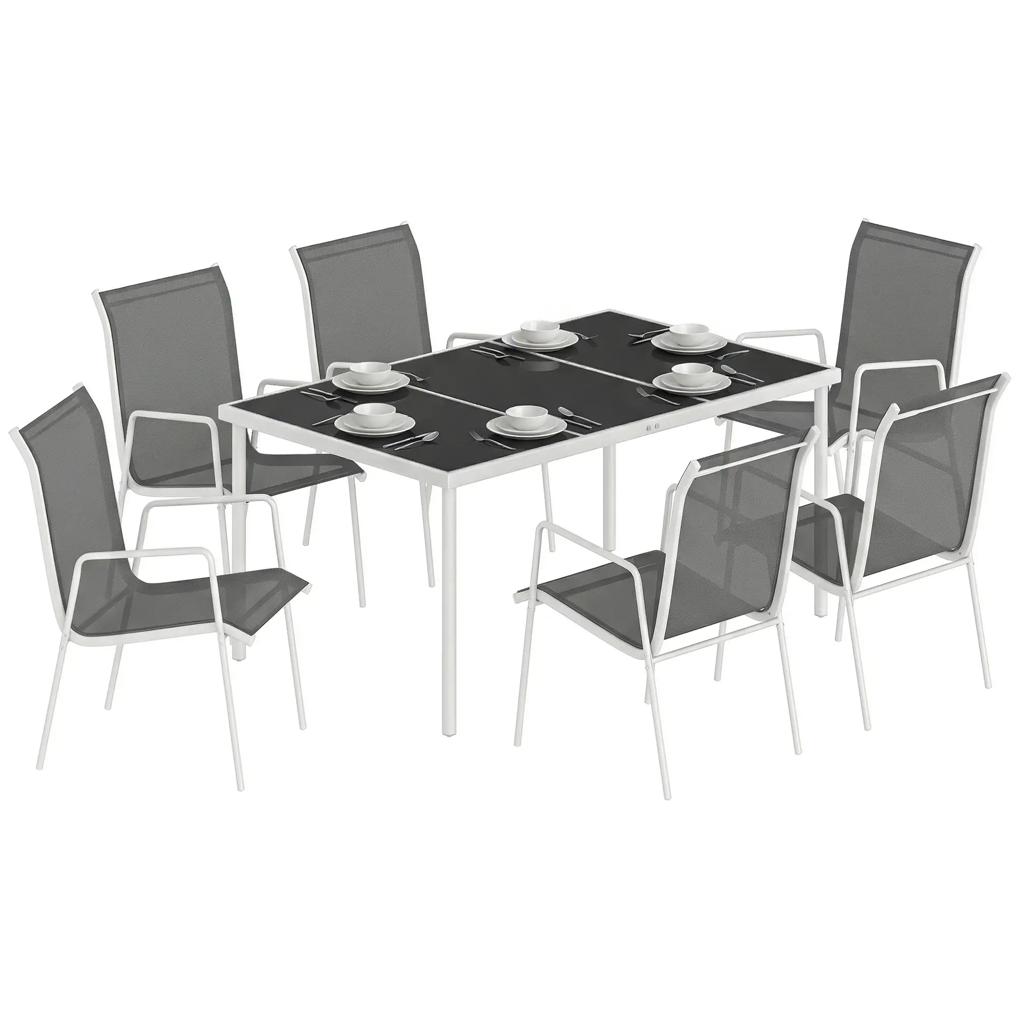 7 Piece Garden Dining Set, Rectangle Table, 6 Stackable Chairs Outdoor Dining Sets at Gallery Canada