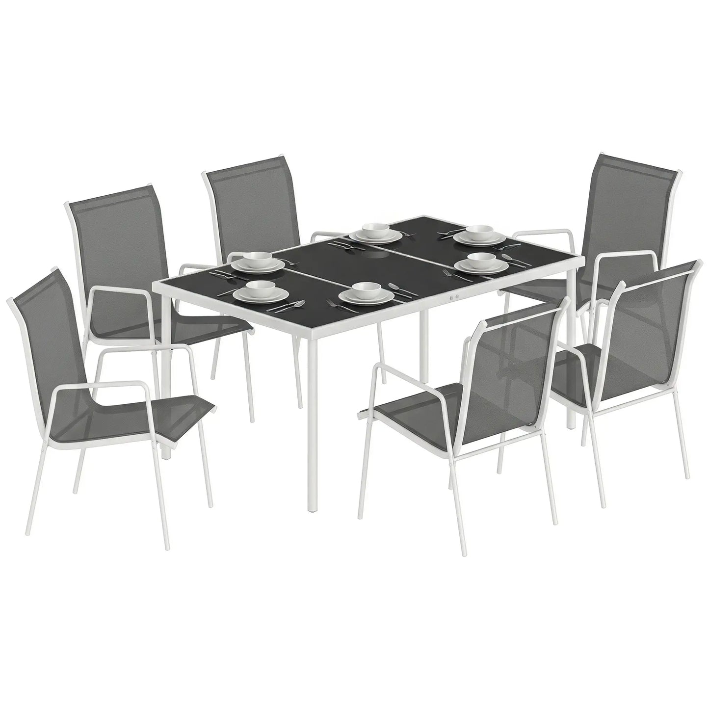 7 Piece Garden Dining Set, Rectangle Table, 6 Stackable Chairs Outdoor Dining Sets at Gallery Canada