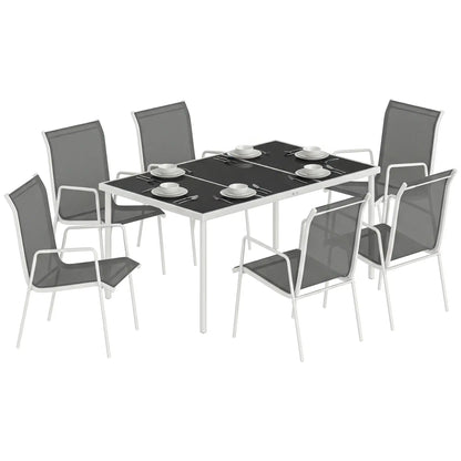 7 Piece Garden Dining Set, Rectangle Table, 6 Stackable Chairs Outdoor Dining Sets at Gallery Canada