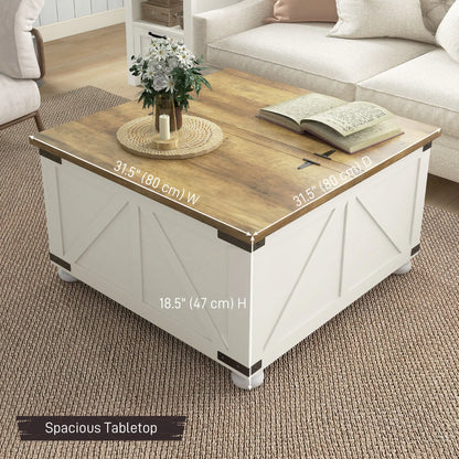 Farmhouse Coffee Table, Square Flip-Top, Hidden Storage, Antique White Coffee Tables at Gallery Canada