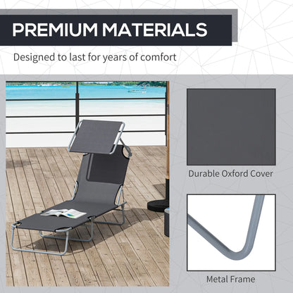 Outdoor Lounge Chair, Adjustable Folding Chaise, Tanning Chair with Shade, Grey Lounger Chairs at Gallery Canada