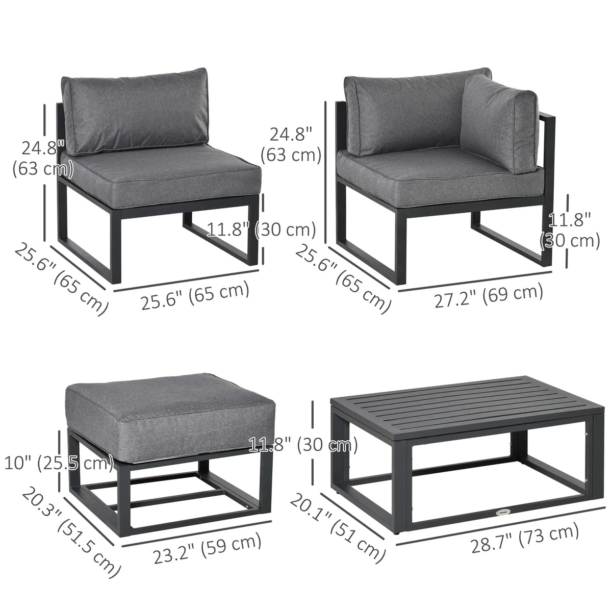 6 Piece Patio Furniture Set, Sectional Outdoor Daybed, Aluminum Frame, Grey
