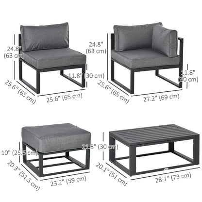 6 Piece Patio Furniture Set, Sectional Outdoor Daybed, Aluminum Frame, Grey