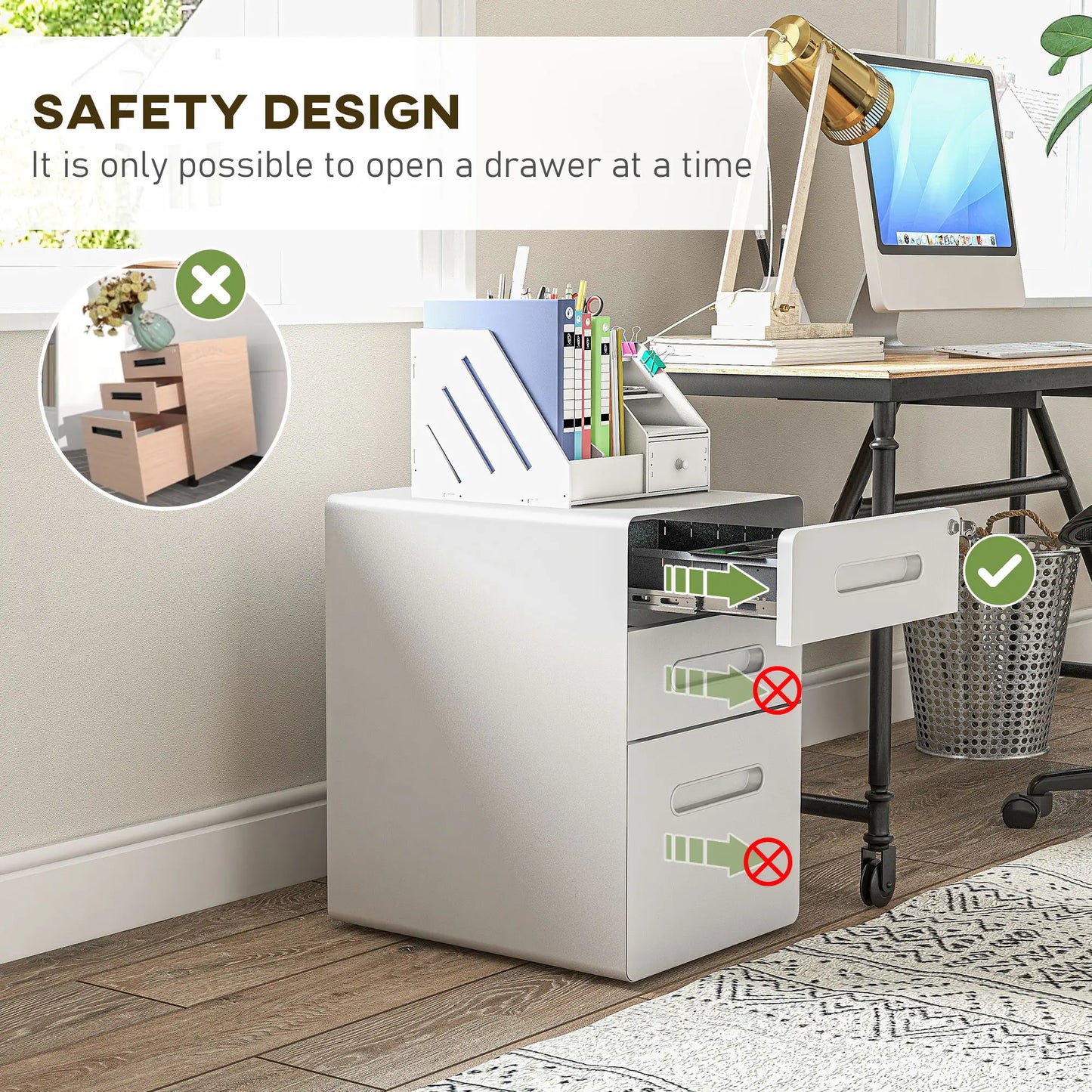 Lockable File Cabinet, Steel Filing Cabinet on Wheels for Legal, A4, Letter Size, Home Office Office Cabinets & Cupboards at Gallery Canada