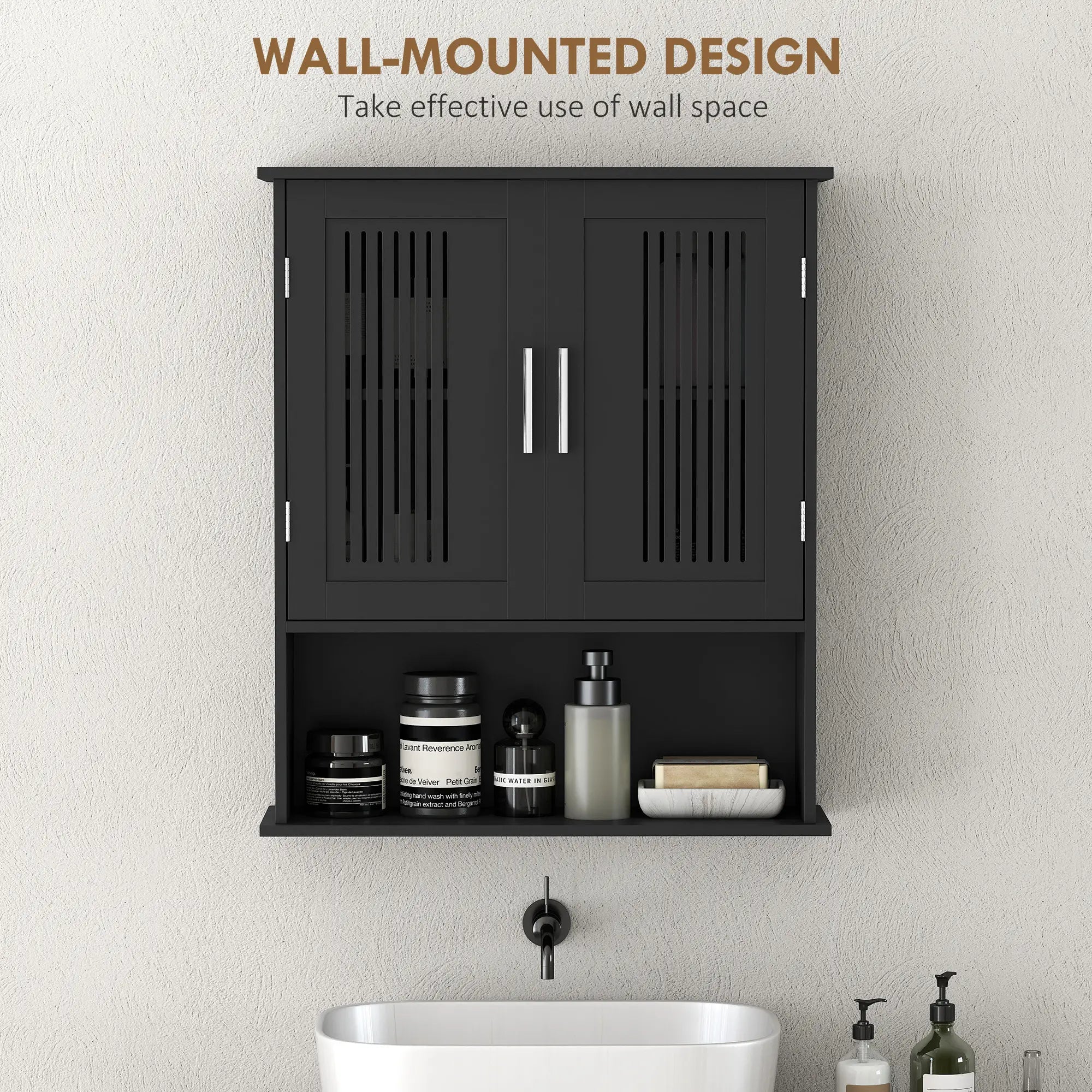 Wall Mount Bathroom Cabinet, 2 Door With Shelf, Black Mirror Medicine Cabinets at Gallery Canada