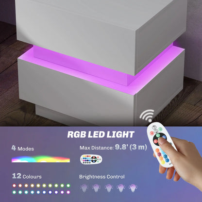 Modern Nightstand with Charging Station, LED Light, USB Ports, White Bedside Tables at Gallery Canada