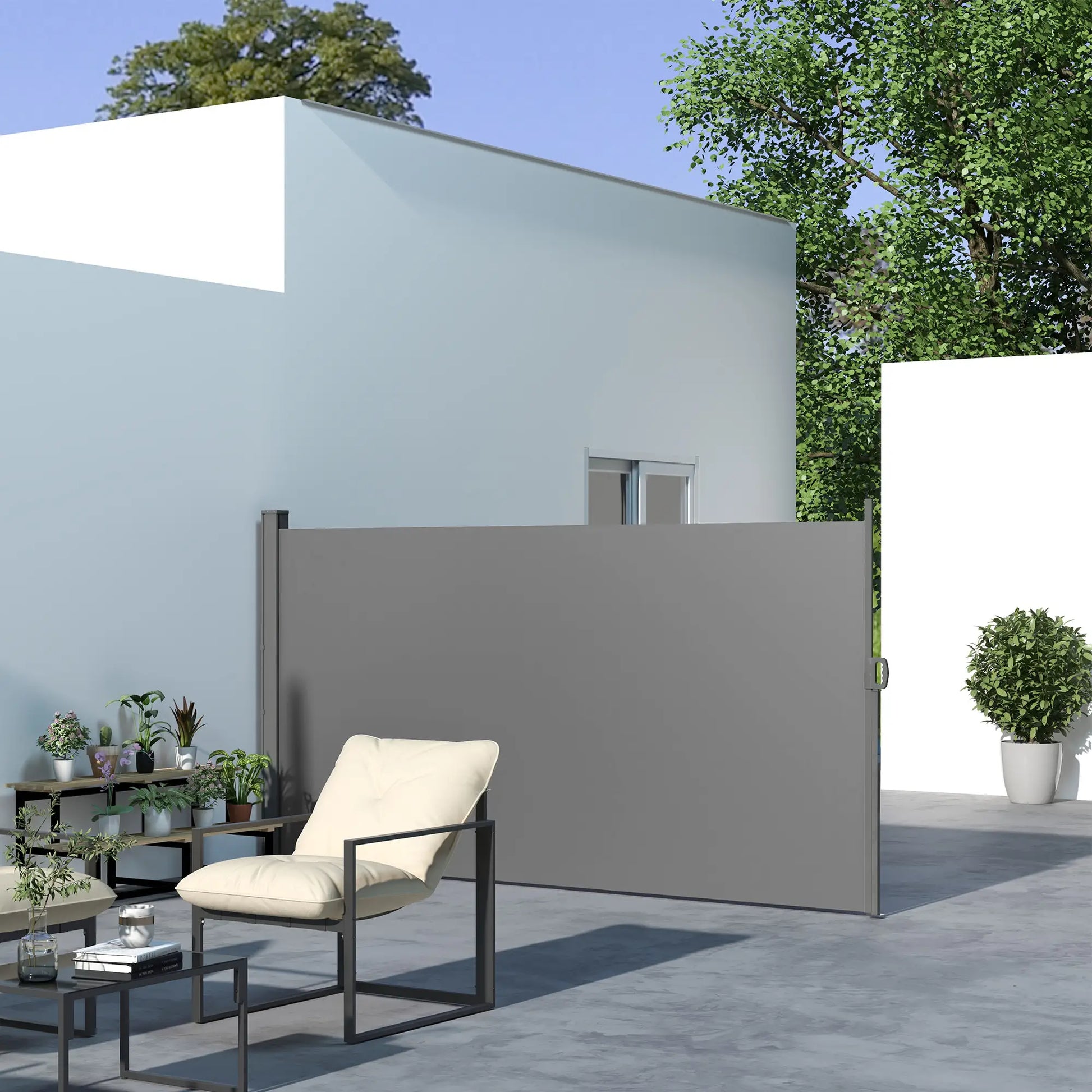 Outdoor Folding Retractable Side Awning, UV Wind Resistant, 118" x 63", Light Grey Side Awnings at Gallery Canada