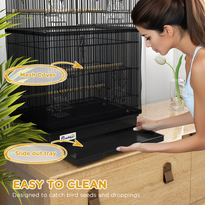 36" Bird Cage with Accessories, Handle, Mesh Cover, Black Bird Cages at Gallery Canada