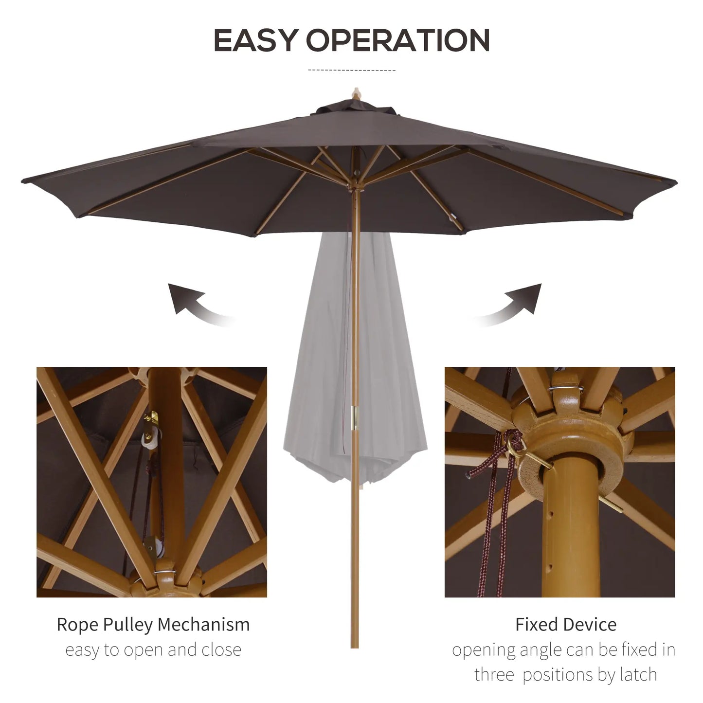 10' x 8' Wooden Patio Umbrella, Outdoor Sunshade Canopy, Bamboo Rib Sun Umbrellas at Gallery Canada