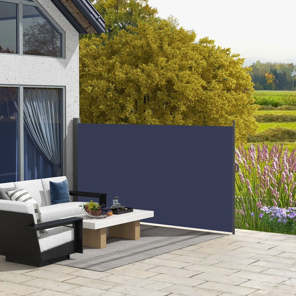 118" x 79" Outdoor Folding Privacy Screen, Retractable Side Awning, UV Wind Resistant, Dark Blue Side Awnings at Gallery Canada