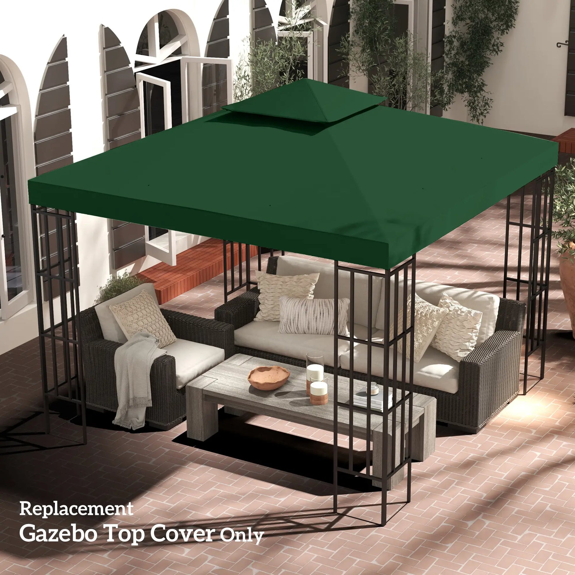 10' x 10' Gazebo Canopy Replacement, 2-Tier Top Cover, Green Gazebo Canopy Replacement at Gallery Canada