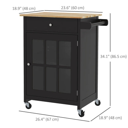 Rolling Kitchen Cart, Drawer and Glass Door Cabinet, Black Kitchen Islands & Kitchen Carts at Gallery Canada