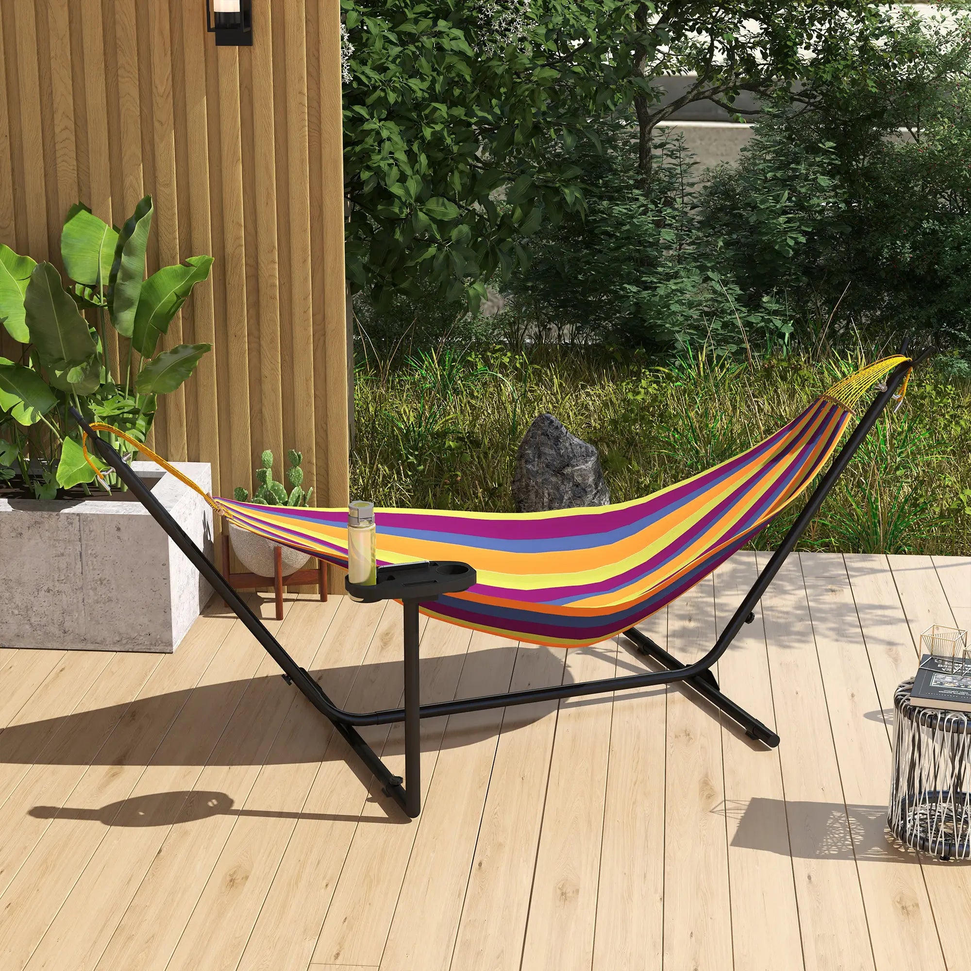 10' Hammock Stand With Side Tray, Steel Frame, Black Hammock Stands at Gallery Canada