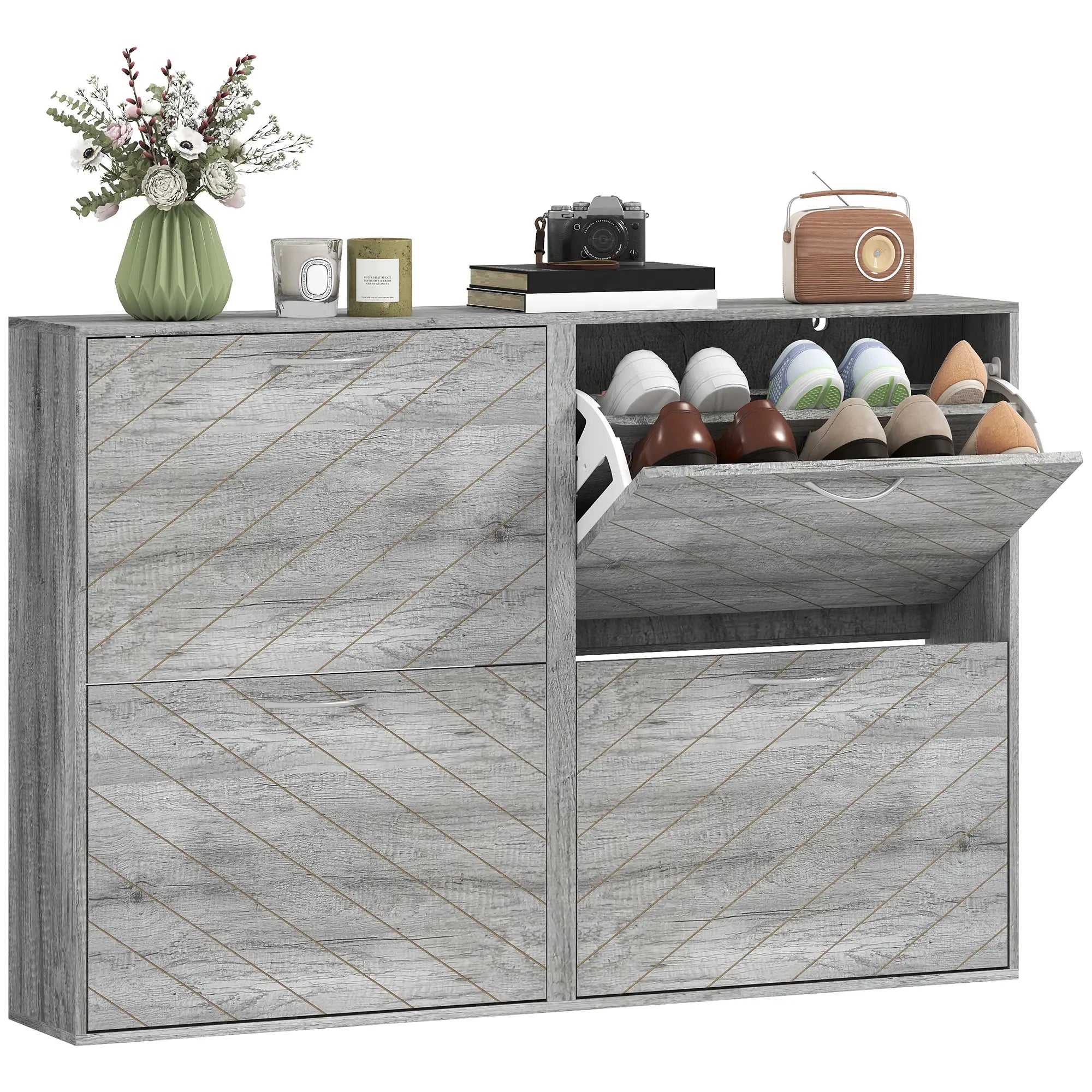 Shoe Storage Cabinet, 4 Flip Drawers, Narrow Slim, 12 Pair Organizer, Grey Shoe Storage Cabinets & Racks at Gallery Canada