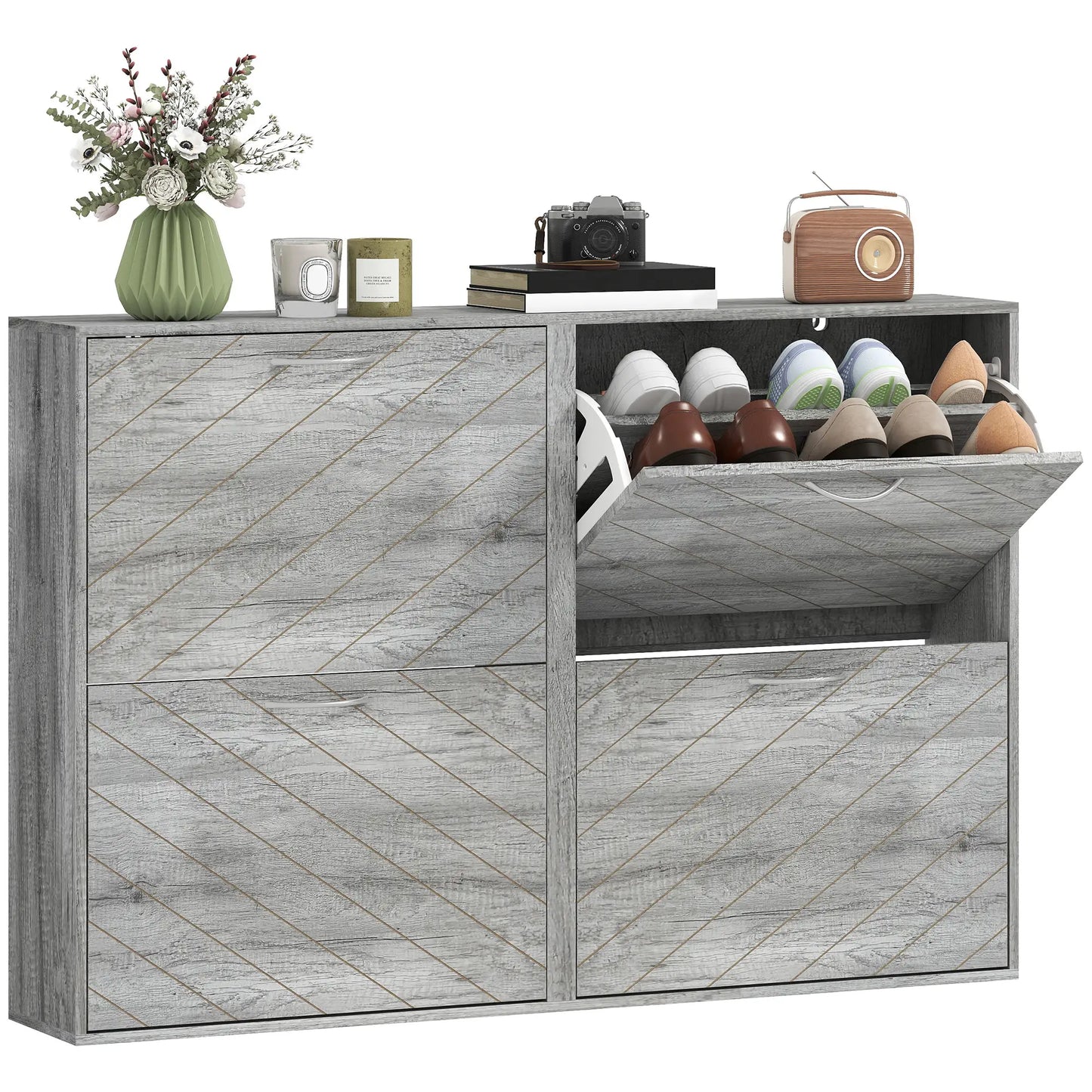 Shoe Storage Cabinet, 4 Flip Drawers, Narrow Slim, 12 Pair Organizer, Grey Shoe Storage Cabinets & Racks at Gallery Canada