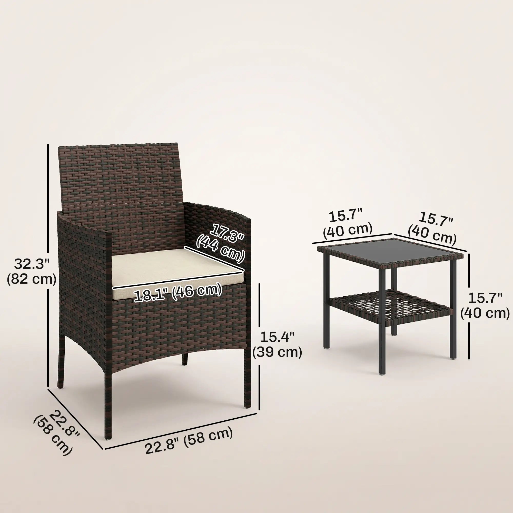 3 Piece Wicker Bistro Set, 2-Tier Glass Top Table, Khaki Bistro Sets at Gallery Canada