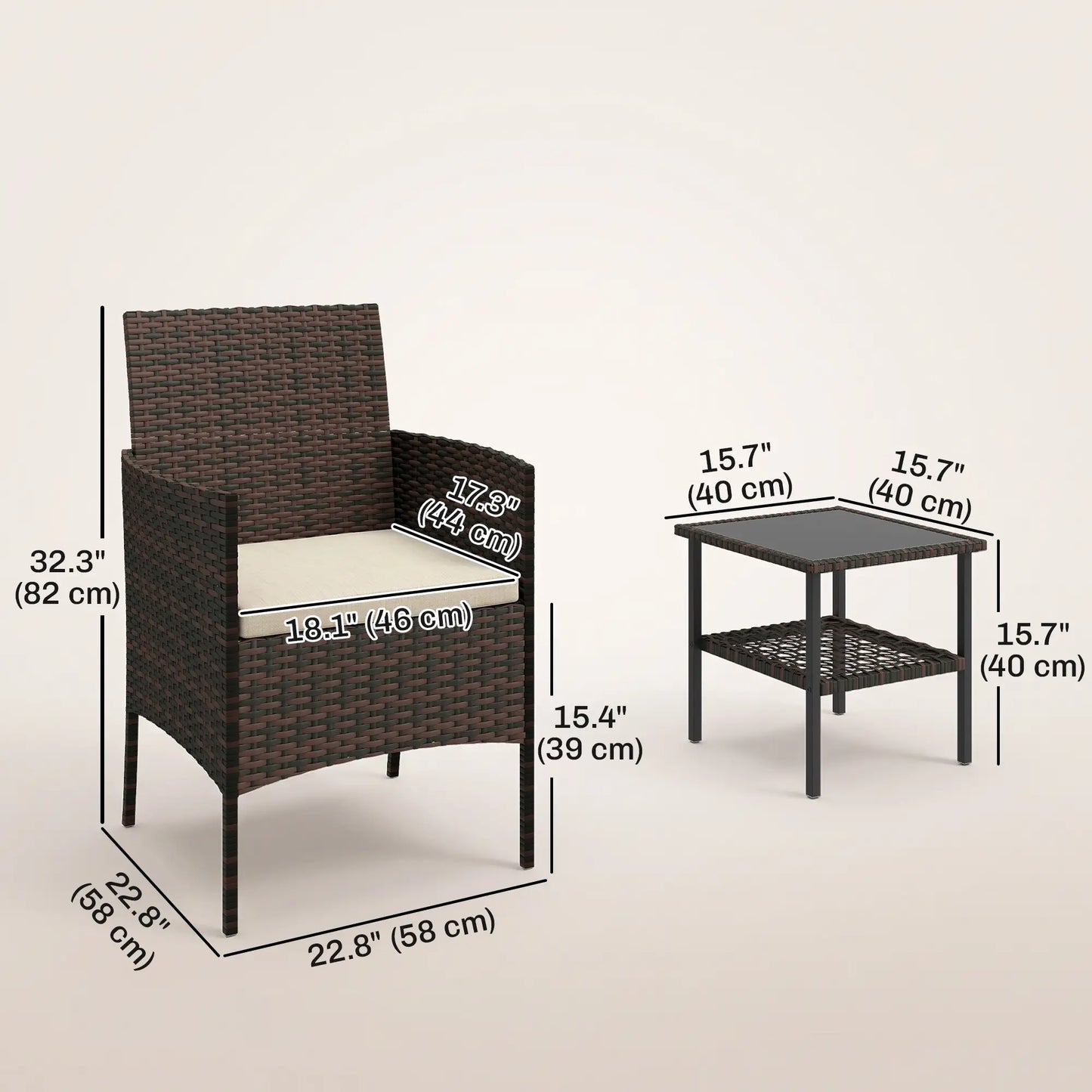 3 Piece Wicker Bistro Set, 2-Tier Glass Top Table, Khaki Bistro Sets at Gallery Canada
