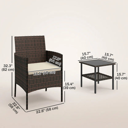 3 Piece Wicker Bistro Set, 2-Tier Glass Top Table, Khaki Bistro Sets at Gallery Canada