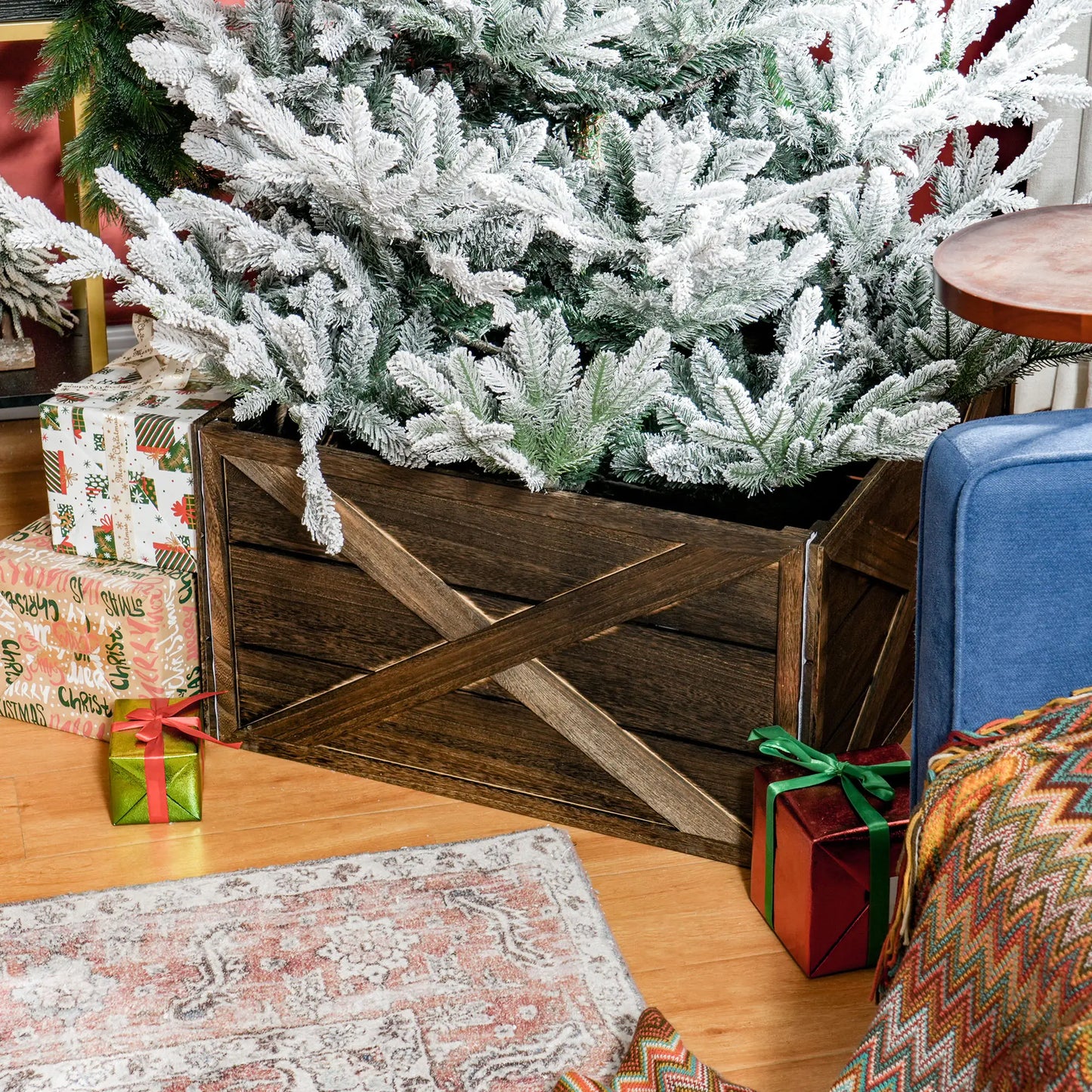 28" Farmhouse Christmas Tree Collar, Dark Distressed Wood Finish Christmas Trees at Gallery Canada