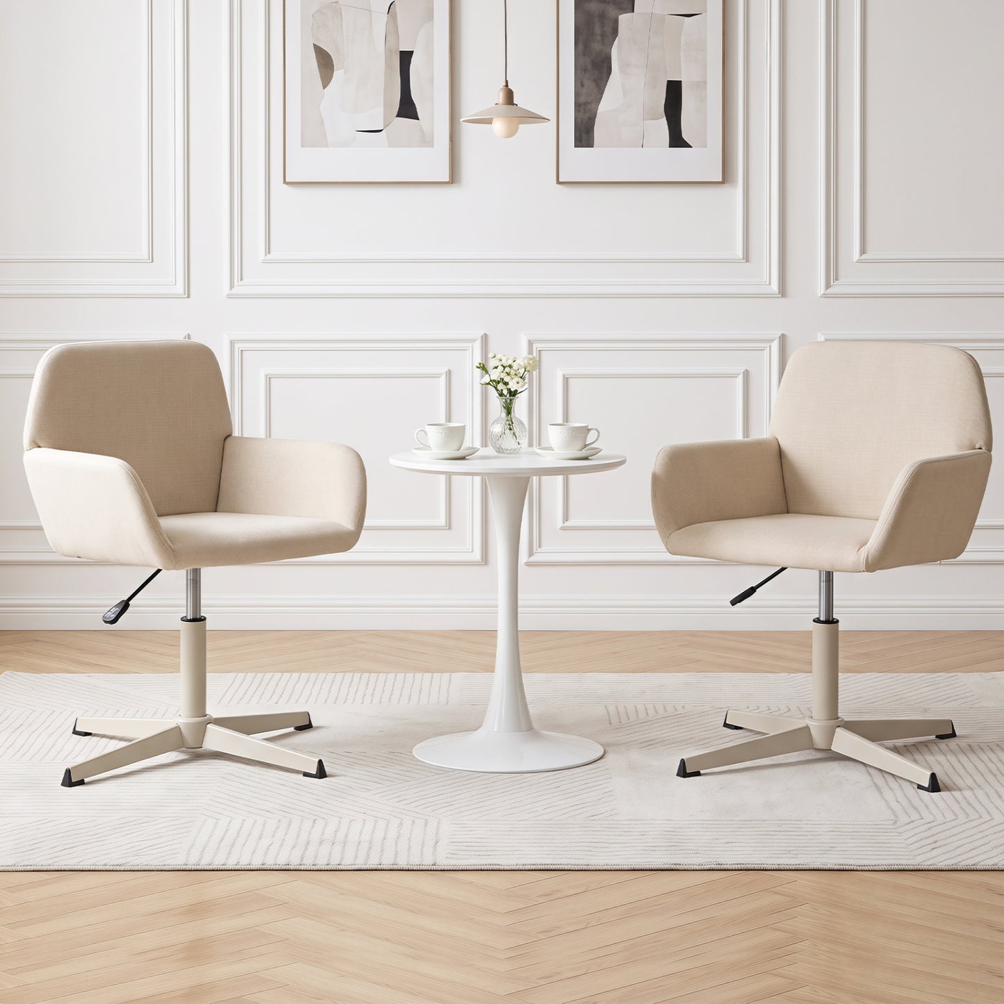Chaise de coiffeuse avec dossier, pivotante à 360°, hauteur réglable, beige
