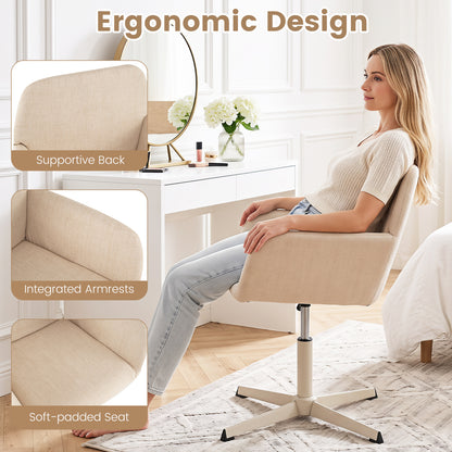 Chaise de coiffeuse avec dossier, pivotante à 360°, hauteur réglable, beige