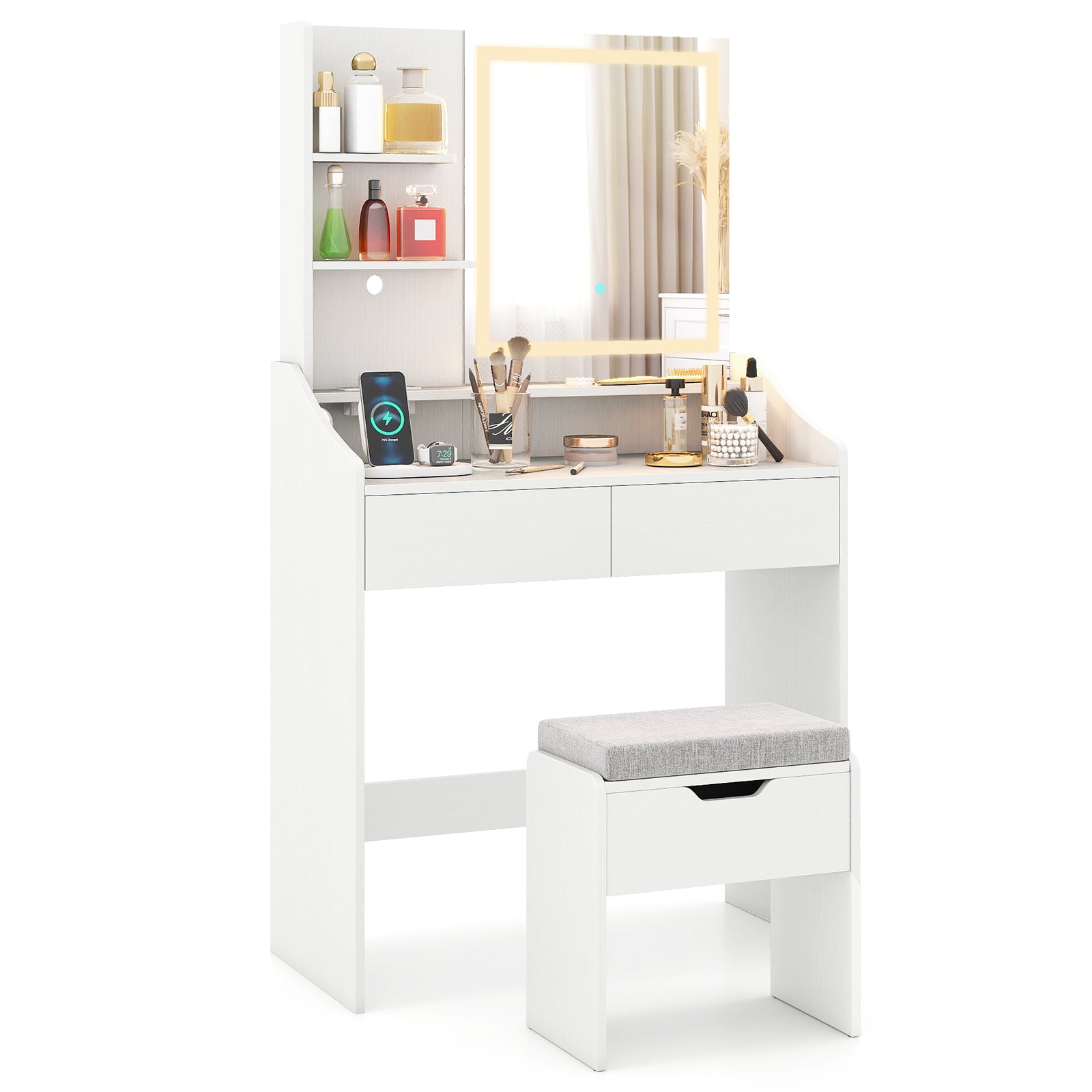 LED Lighted Makeup Vanity Desk, 3 Color Modes, White Makeup Vanities at Gallery Canada
