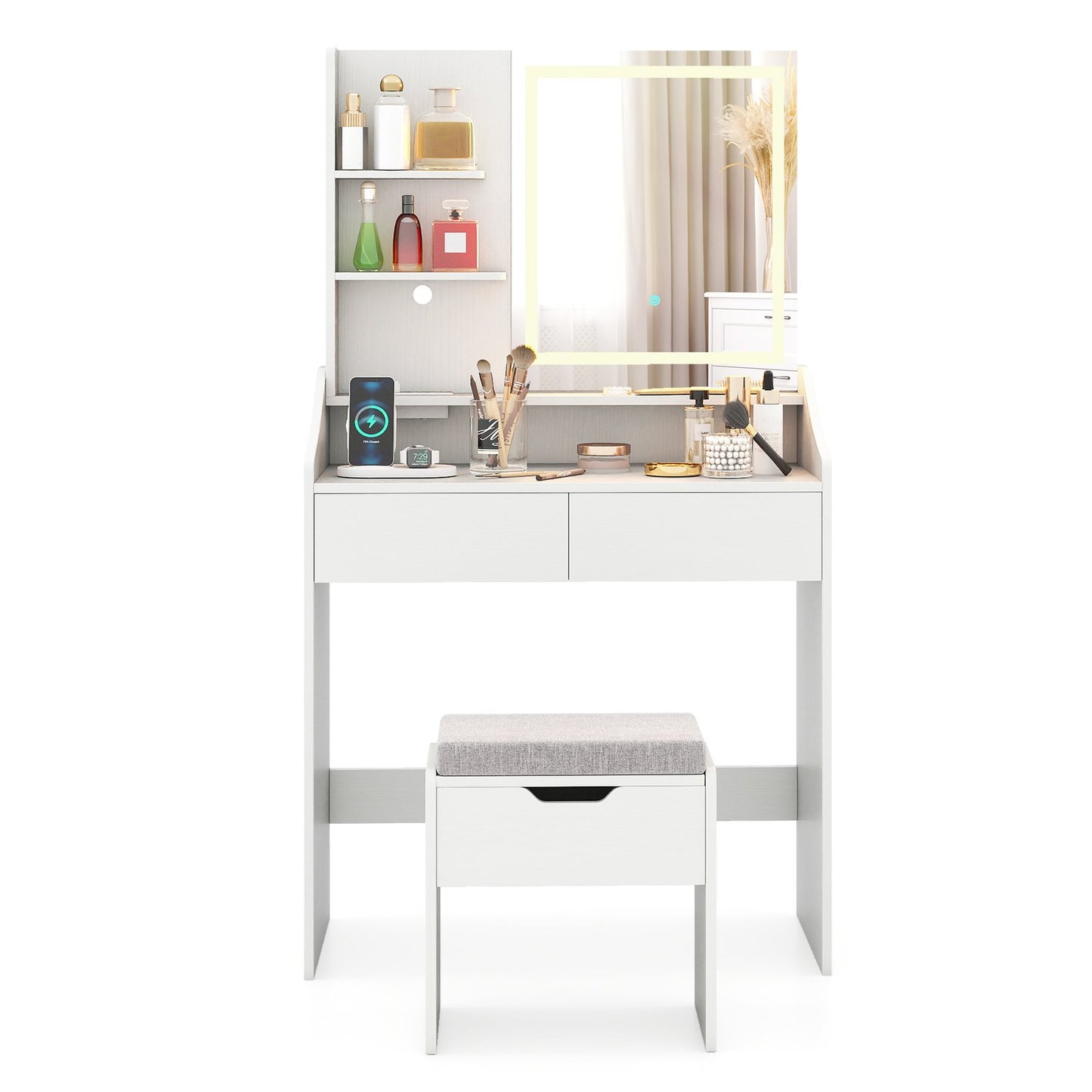 Vanity Desk LED Lighted Makeup Table with 3 Color Modes, White Makeup Vanities at Gallery Canada