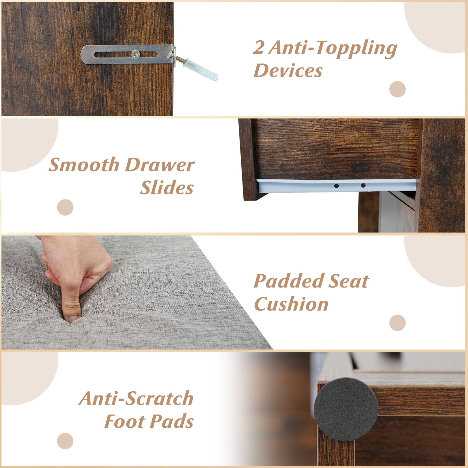 Vanity Desk Makeup Table with Stool 3-Color Lights and Charging Station, Rustic Brown Makeup Vanities at Gallery Canada