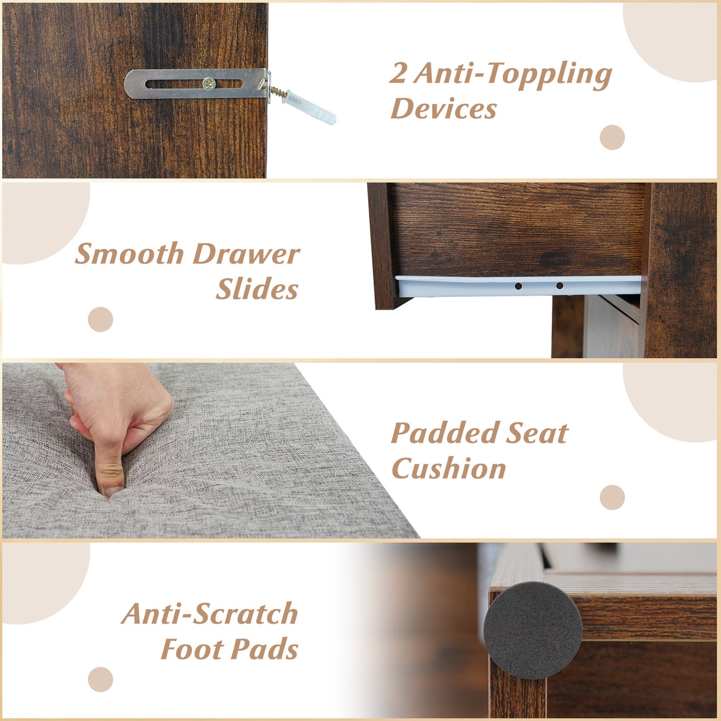 Vanity Desk Makeup Table with Stool 3-Color Lights and Charging Station, Rustic Brown Makeup Vanities at Gallery Canada